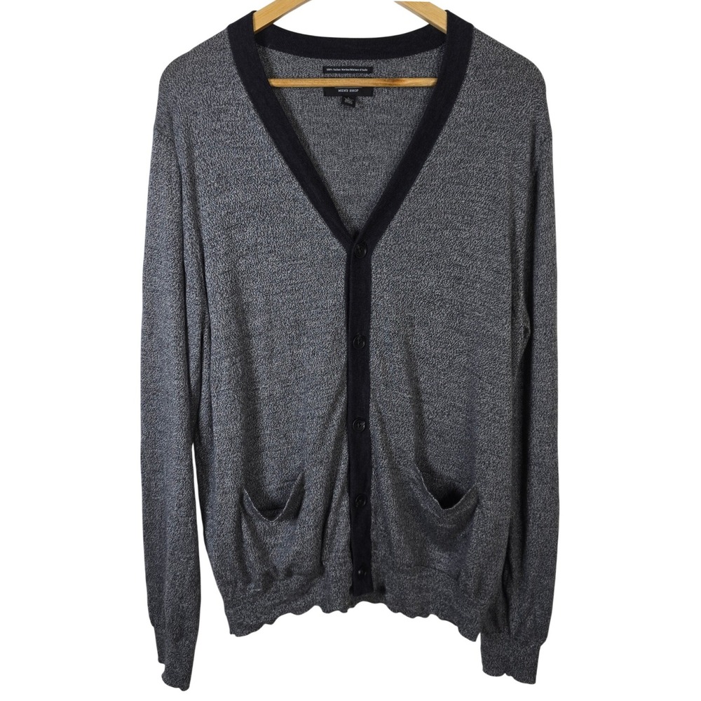 Nordstrom Mens Shop Italian Merino Wool Cardigan Sweater Gray Heather Large L
